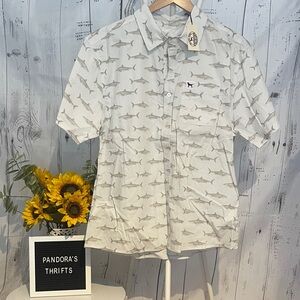 Men's Black Dog Shark Print Shirt Gray White Size Large NWT